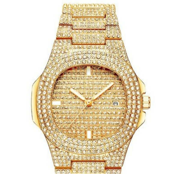 1pc Popular Hip Hop Full Artificial Diamond Avant-garde Quartz Watch - Picture 8 of 8